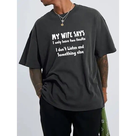Funny Graphic Tee Men’s XXL Father’s Day Husband Dad “Wife Says” T-shirt Black - Picture 1 of 5